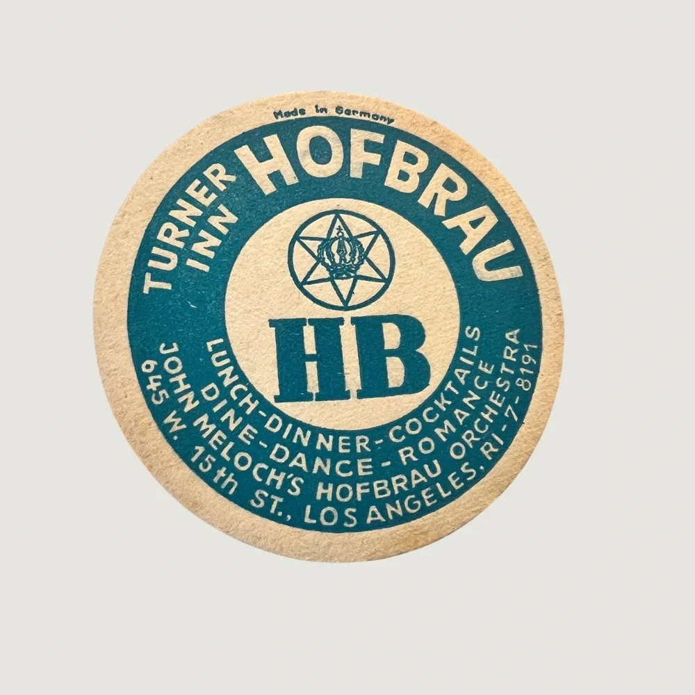 Hofbrau Beer Coaster Blue‎ Vintage Turner Inn Los Angeles Made in Germany HB